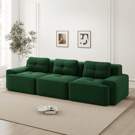 Sofá modular de 3 lugares - Cloud, profundo e confortável, sem montagem - Verde
