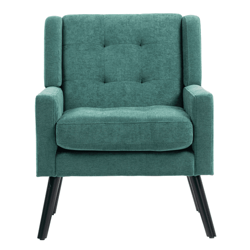 Poltrona estofada média - Estilo Mid-Century, almofada de alta densidade, pernas de madeira - Retro Green