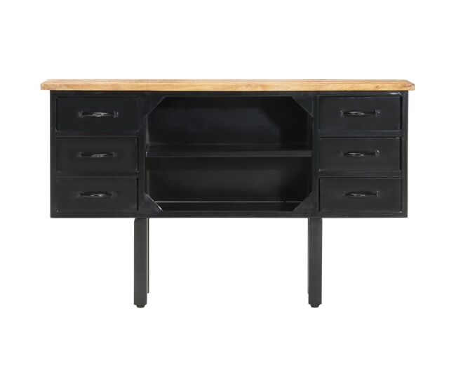 Aparador - mueble de almacenamiento de madera maciza de mango rugosa y acero 110x30x65 cm es3900