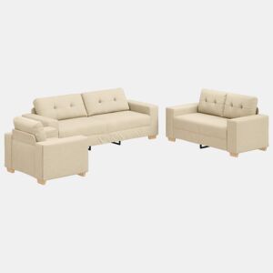 vidaXL Sofá 3 pcs Creme 221 x 80 x 80 cm Tecido de mistura de linho