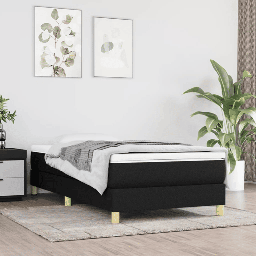 Estrutura de cama de solteiro para adultos com molas 80x200 cm tecido preto