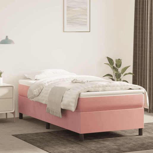 Estrutura de cama de solteiro para adultos com molas 100x200 cm veludo rosa