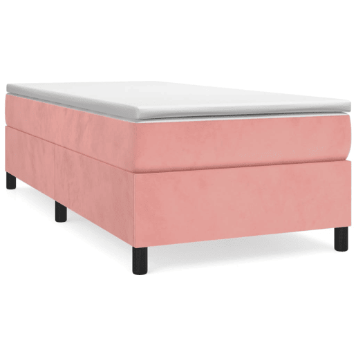 Estrutura de cama de solteiro para adultos com molas 90x200 cm veludo rosa
