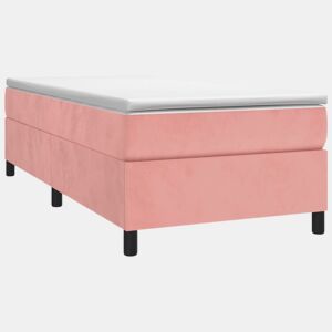 Estrutura de cama de solteiro para adultos com molas 90x200 cm veludo rosa