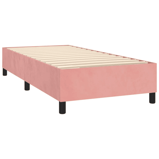Estrutura de cama de solteiro para adultos com molas 90x200 cm veludo rosa