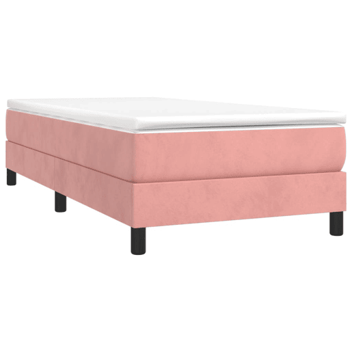 Estrutura de cama de solteiro para adultos com molas 90x190 cm veludo rosa