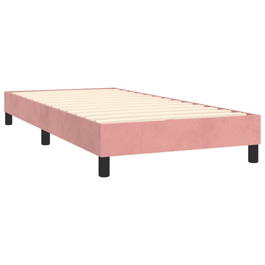 Estrutura de cama de solteiro para adultos com molas 90x190 cm veludo rosa