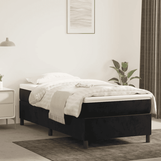 Estrutura de cama de solteiro para adultos com molas 90x190 cm veludo preto