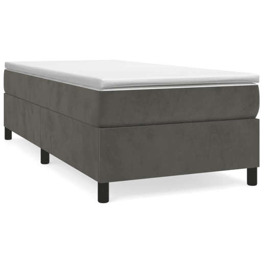Estrutura de cama de solteiro para adultos com molas 90x200 cm veludo cinzento-escuro
