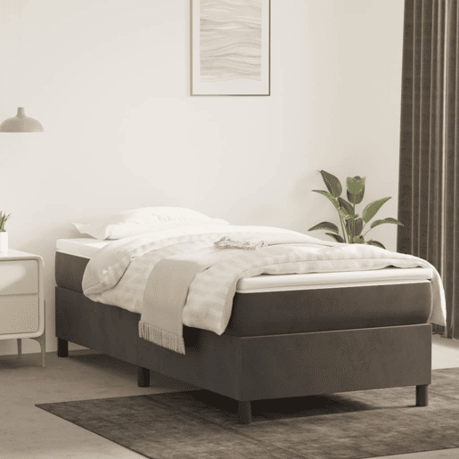 Estrutura de cama de solteiro para adultos com molas 90x200 cm veludo cinzento-escuro