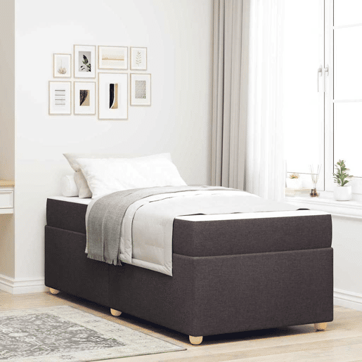 Estrutura de cama de solteiro para adultos com colchão Marrom Escuro 90 x 200 cm tecido