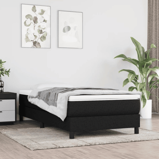 Estrutura de cama de solteiro para adultos com molas 100x200 cm tecido preto
