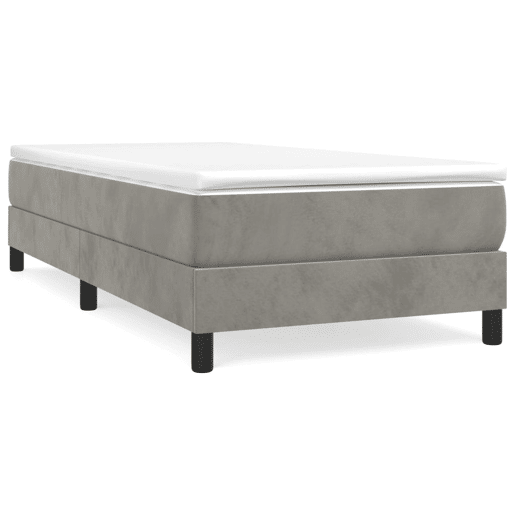 Estrutura de cama de solteiro para adultos com molas 100x200 cm veludo cinzento-claro