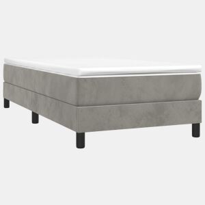 Estrutura de cama de solteiro para adultos com molas 100x200 cm veludo cinzento-claro