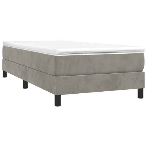 Estrutura de cama de solteiro para adultos com molas 100x200 cm veludo cinzento-claro