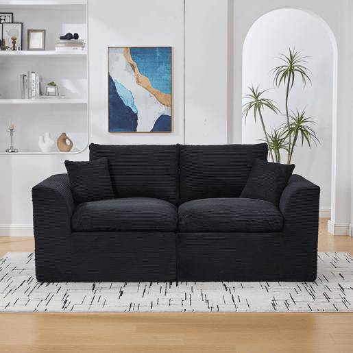 Sofá de tecido de 2 lugares - moderno, minimalista, confortável com almofadas - preto