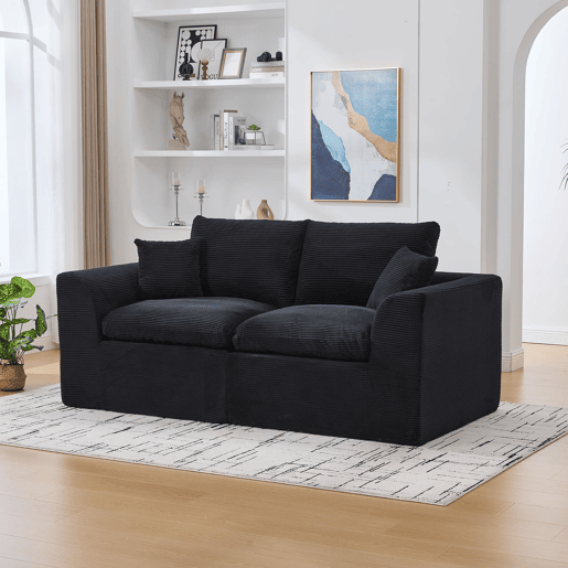 Sofá de tecido de 2 lugares - moderno, minimalista, confortável com almofadas - preto