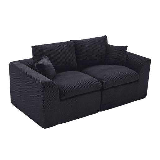 Sofá de tecido de 2 lugares - moderno, minimalista, confortável com almofadas - preto