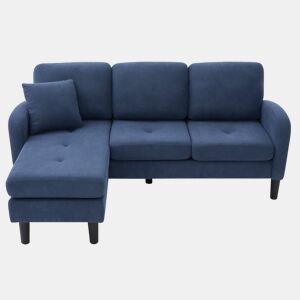Sofá de canto de 3 lugares 166x118x77 cm - Chaise longue modular, tecido de veludo cotelê - Azul