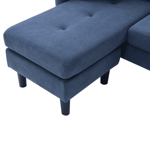 Sofá de canto de 3 lugares 166x118x77 cm - Chaise longue modular, tecido de veludo cotelê - Azul