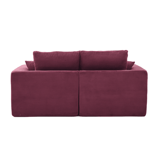 Sofá de tecido de 2 lugares - Minimalista, confortável com almofadas - Vermelho vinho