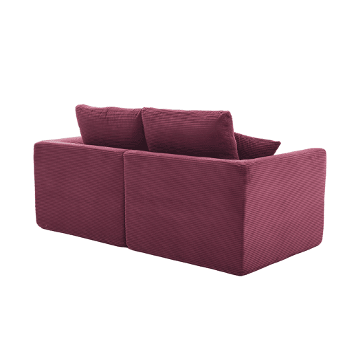 Sofá de tecido de 2 lugares - Minimalista, confortável com almofadas - Vermelho vinho