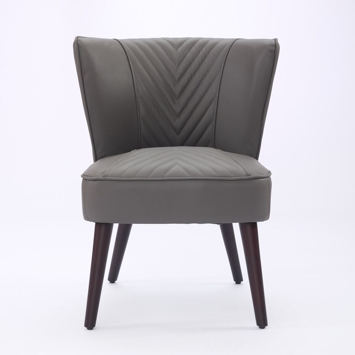 Sillón lounge sin brazos - cuero gris, base de madera maciza de caucho, cómodo y moderno