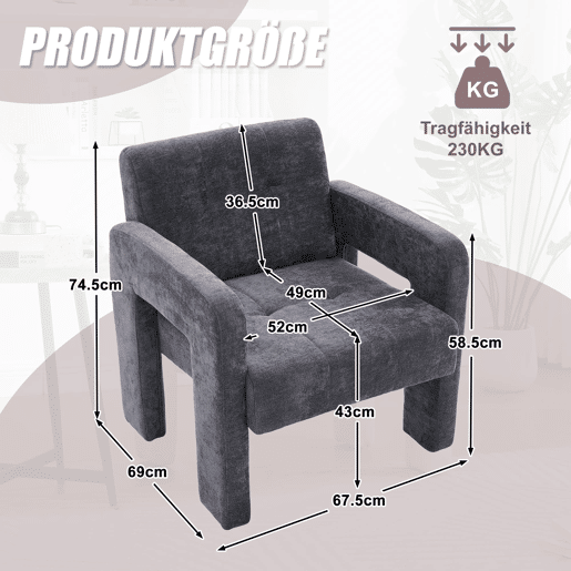 Poltrona individual - moderna minimalista acolchoada estilo nórdico - cinza