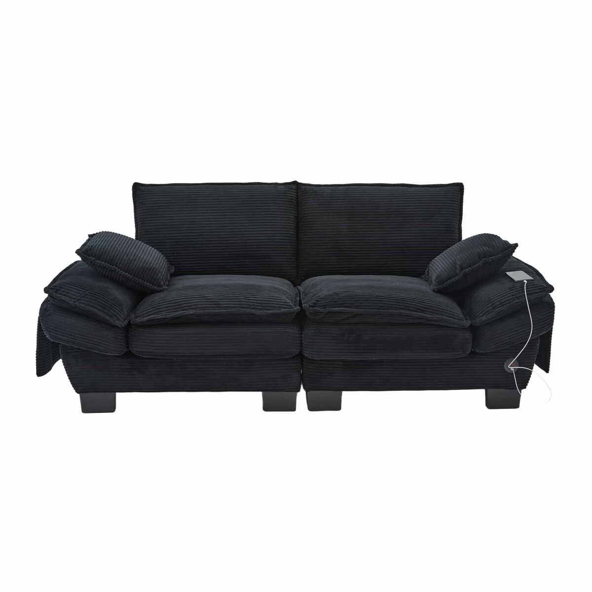 sofa modular 2 plazas - amplia superficie de asiento diseno ergonomico espuma de alta densidad puerto usb-c y bolsillos laterales - negro