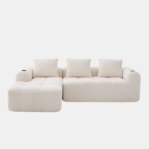 Sofá compacto de 4 lugares - Macio, modular, com bolso e porta-copos - Bege