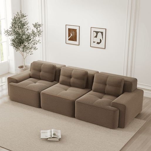 Sofá modular de 3 lugares - Cloud, profundo e confortável em veludo canelado, montagem livre - Castanho