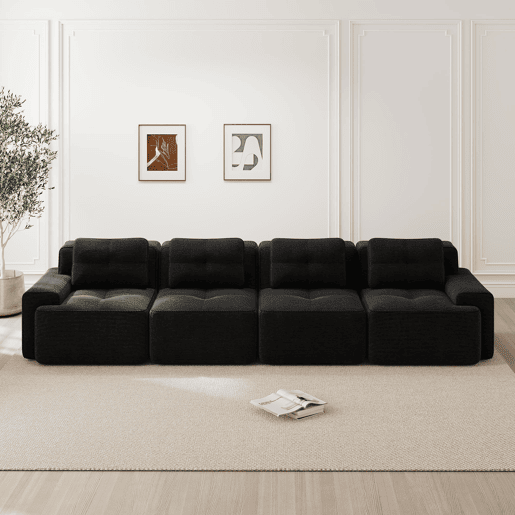 Sofá modular Boneless 4 lugares - profundo e confortável, veludo cotelê - preto