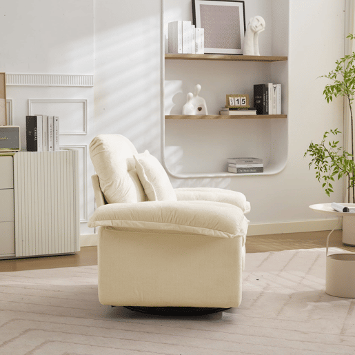 Poltrona giratória de chenille para 1 pessoa - Oversized com almofada de apoio, confortável - Bege