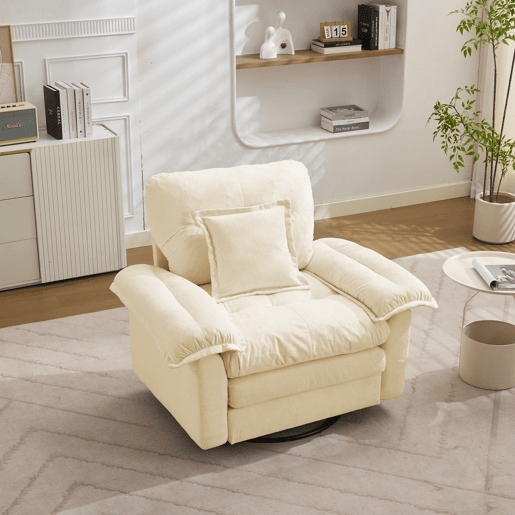 Poltrona giratória de chenille para 1 pessoa - Oversized com almofada de apoio, confortável - Bege