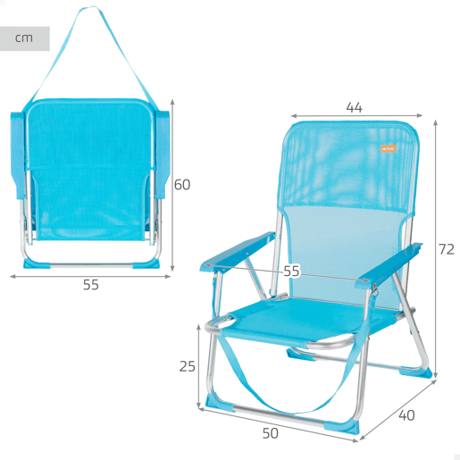 Aktive Cadeira de praia dobrável 44x40x72 cm azul com pega