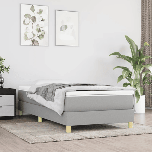 Estrutura de cama de solteiro para adultos com molas 90x190 cm tecido cinzento-claro