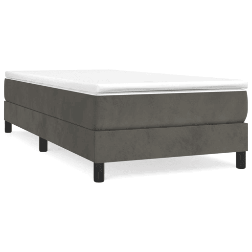 Estrutura de cama de solteiro para adultos com molas 100x200 cm veludo cinzento-escuro