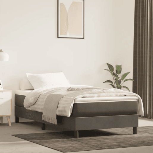Estrutura de cama de solteiro para adultos com molas 100x200 cm veludo cinzento-escuro