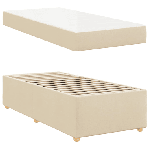 Estrutura de cama de solteiro para adultos com colchão Creme 90 x 200 cm tecido