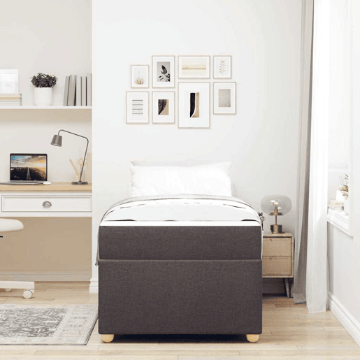 Estrutura de cama de solteiro para adultos com colchão Marrom Escuro 90 x 190 cm tecido