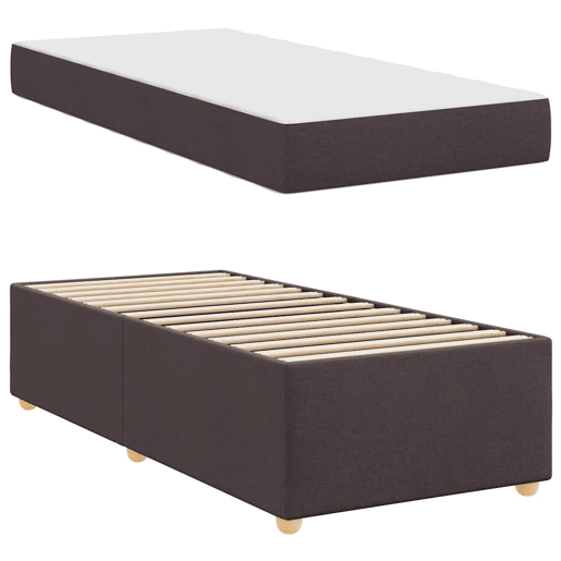 Estrutura de cama de solteiro para adultos com colchão Marrom Escuro 90 x 190 cm tecido