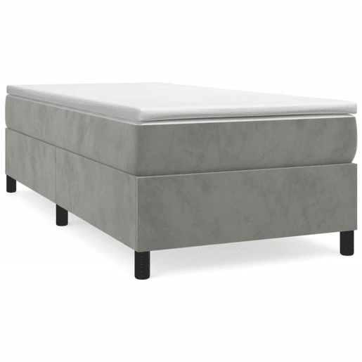 Estrutura de cama de solteiro para adultos com molas 100x200 cm veludo cinzento-claro