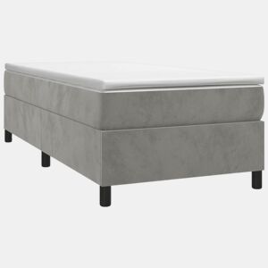 Estrutura de cama de solteiro para adultos com molas 100x200 cm veludo cinzento-claro