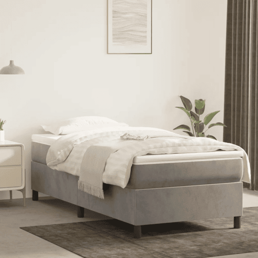 Estrutura de cama de solteiro para adultos com molas 100x200 cm veludo cinzento-claro