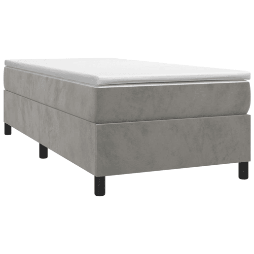 Estrutura de cama de solteiro para adultos com molas 100x200 cm veludo cinzento-claro