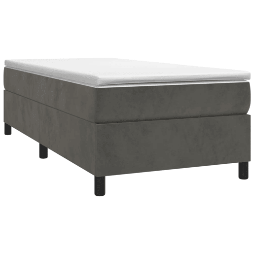 Estrutura de cama de solteiro para adultos com molas 90x190 cm veludo cinzento-escuro