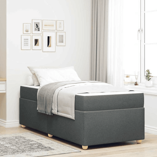 Estrutura de cama de solteiro para adultos com colchão - Cinza Escuro 100 x 200 cm tecido
