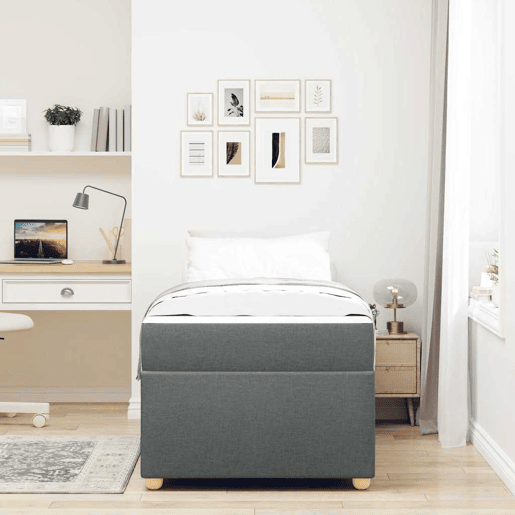Estrutura de cama de solteiro para adultos com colchão - Cinza Escuro 100 x 200 cm tecido