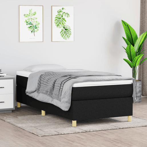 Estrutura de cama de solteiro para adultos com molas 90x190 cm tecido preto