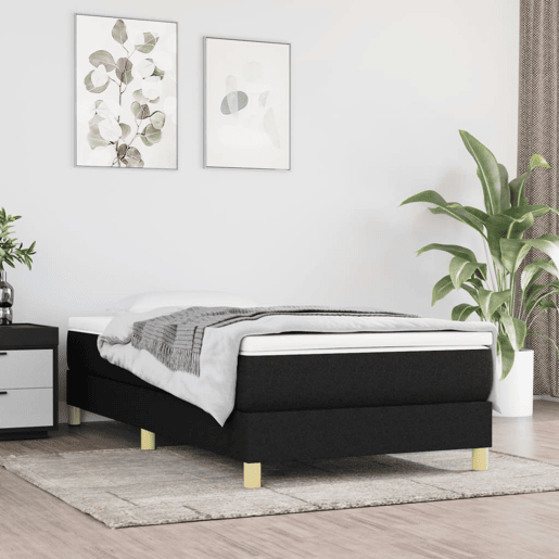 Estrutura de cama de solteiro para adultos com molas 100x200 cm tecido preto